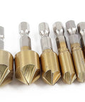 Aracombie 6-pack 3-flute 90° countersink drill bits; titanium HSS end mills, 6–19 mm