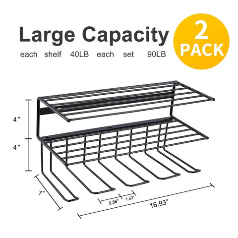 Heavy Duty Wall Mount Power Tool Organizer Kit With Drill Holder And Shelves, Two Pack Black dimensions and design
