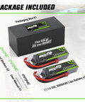 Package contents with Two-Pack 11.1V 3S 3000mAh 50C LiPo Battery With Dean-Style T Connector for RC models and accessories.