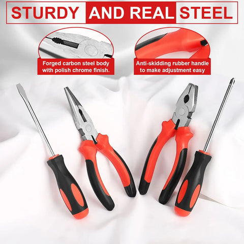 Everyday Home Tool Kit With 3.6V USB Electric Screwdriver, 43 Piece Cordless Drill Driver Set tools including pliers and screwdrivers