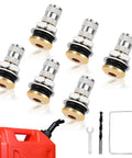 Fast Flow Gas Can Vent Caps Set For Smooth Equal Air Pressure And Quick Pouring Leak Proof Metal Vent Plug Replacement For Fuel Tanks 6 Pack Durable Exhaust Caps For Faster Flow Leak Proof Design shown with tools and gas can