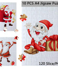 10 Pack Blank Sublimation A4 Jigsaw Puzzles With 120 Pieces Each showing Santa Claus Christmas designs for DIY heat press crafts