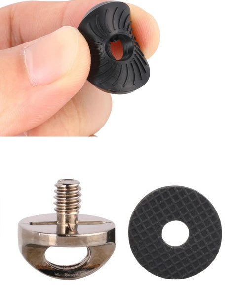 No Sweat Quick Release Screws For Camera Shoulder Straps With Heavy Duty Metal Clips, Snag And Swap Strap Mount Adapter Kit For Dslr And Mirrorless Cameras Two Pack, black rubber grip and metal screw.