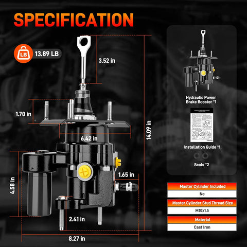 Detailed specifications of Beefed Up Hydraulic Power Brake Booster Replacement For Chevy Avalanche Silverado Suburban Tahoe GMC Sierra Yukon Cadillac Escalade Hummer H2 Replaces 52-7359 178-1029 19371354 15126289