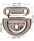 Stainless steel folding pad eye D-ring for boats; deck hardware with hinge (front view)