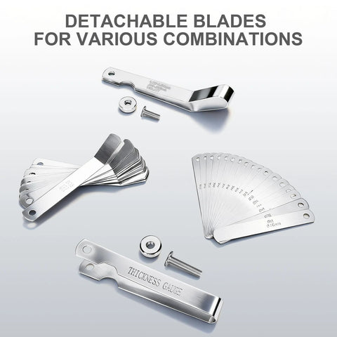 Feeler gauge set by Tokyzexi, stainless steel; 2-piece with 32 straight blades and 16 angled blades