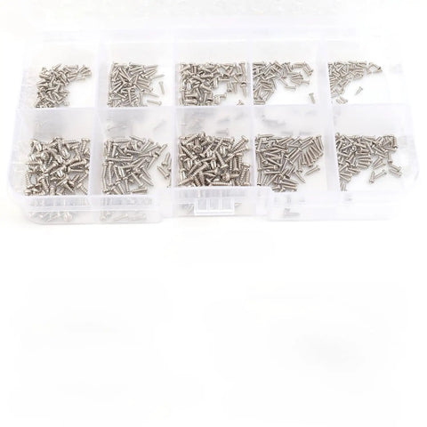 600 Piece M1 To M1.7 Miniature Self Tapping Screws Set Crosshead Carbon Steel Kit in transparent organizer box