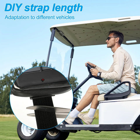 Universal Garage Door Clicker Holder For Car Visor, Adjustable Remote Carrying Case, DIY strap length detail on golf cart visor.