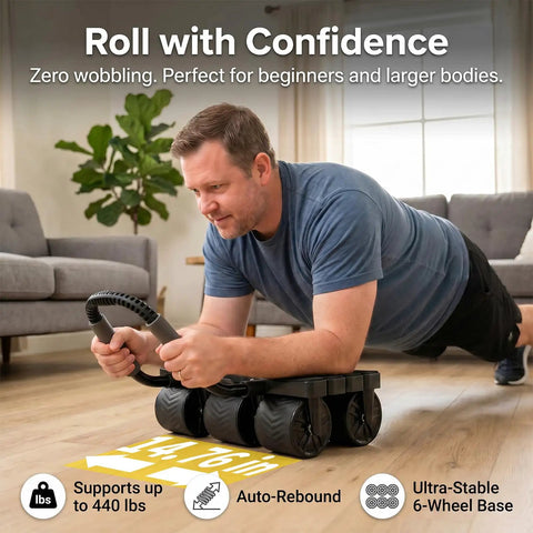 Six Wheel Auto Rebound Ab Roller With Broad Elbow Support Engineered For Wobble Free Core Training Lower Back Protection And Locked In Core Gains Every Single Day