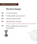 Top Shelf 58.5mm Espresso Tamper Kit Featuring Matte Aluminum Jellyfish Handle And Food Grade Stainless Steel Base, detailed features listings.