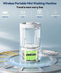 No Sweat Rechargeable Mini Washing Machine For Underwear And Makeup Brushes Super Portable Laundry Savior Quick Rinse Tiny Lingerie Cleanser in clear material with battery and design features.