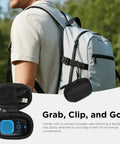 Wearable Bluetooth Speaker With All Day Battery Life And Clip On Convenience For Job Sites Water Resistant Pro Portable Speaker With Built In Mic For Hands Free Music And Calls Blue Non Magnet attached to backpack.