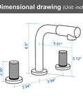 Dimensional drawing of 8 Inch Widespread Bathroom Faucet With 360 Degree Swivel Spout And Nozzle, Brushed Gold Finish