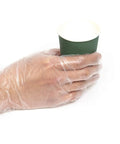 Hand wearing Latex Free Poly Disposable Gloves Ambidextrous Medium 1000 Count Pack For Light Duty Kitchen Tasks And Food Service Prep