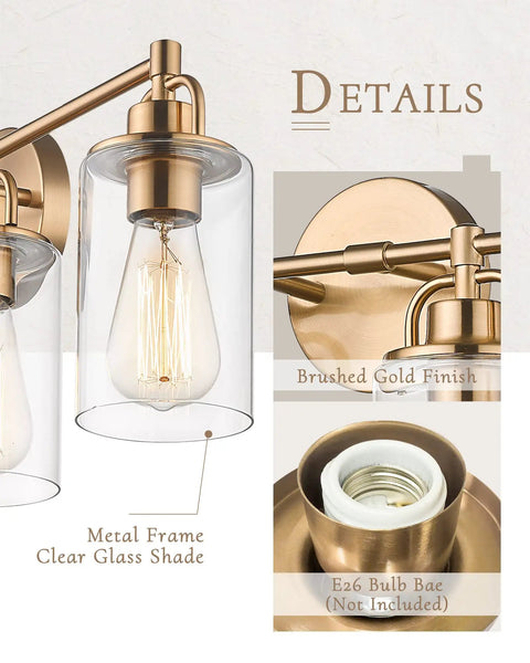 4 Light Vanity Light Wall Sconce In Champagne Bronze Finish With Clear Glass Lampshades, showing E26 Base details