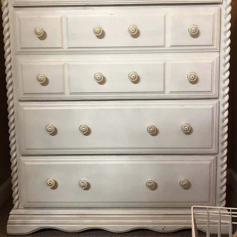 Ivory White Zinc Alloy Cabinet Knobs Set, 10 Pack 30mm Single Hole Drawer Pull Handles on dresser