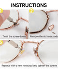 Instructions for installing Top Shelf Nose Pads Replacement For Sunglasses And Glasses on eyeglass frames.