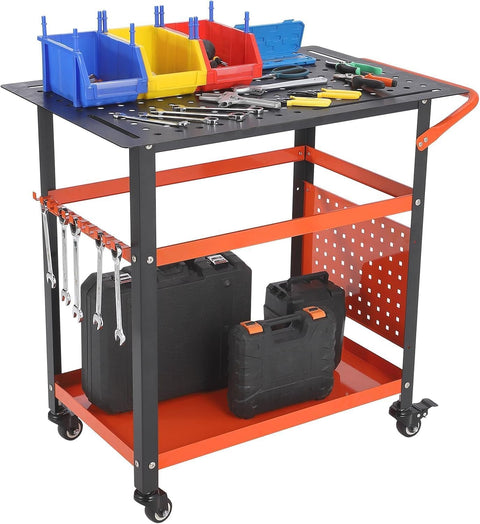 Beefy 36x24 Welding Table Steel Workbench With Five Eighths Inch Fixture Holes Pegboard And Four Tool Slots 1200 Lb Capacity