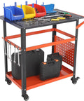 Beefy 36x24 Welding Table Steel Workbench With Five Eighths Inch Fixture Holes Pegboard And Four Tool Slots 1200 Lb Capacity Cart
