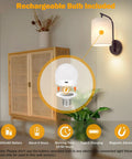 MATAMEYE Battery Operated Wall Sconce Set of 2, Dark Chocolate Wall Light with rechargeable bulb and 2500mAh battery.