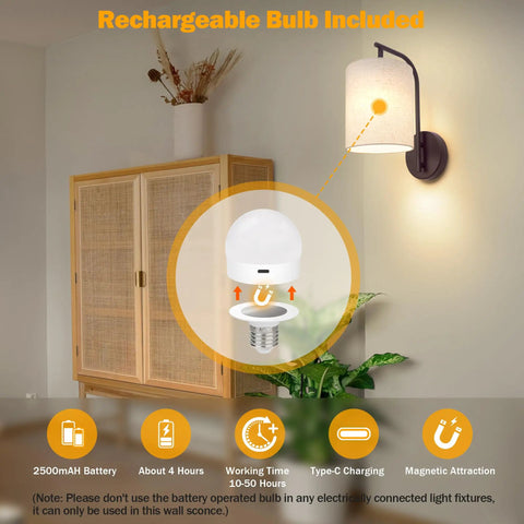 MATAMEYE Battery Operated Wall Sconce Set of 2, Dark Chocolate Wall Light with rechargeable bulb and 2500mAh battery.