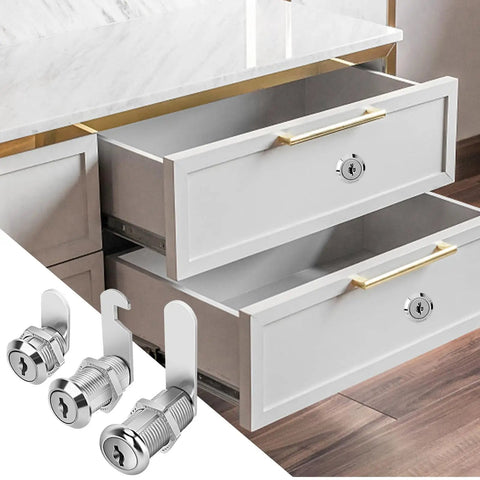Five Eighths Inch Zinc Alloy Cam Locks Set With Keys, Keyed Alike, Eight Pack used in drawer cabinets