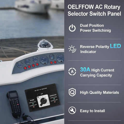 Dashboard with AC Rotary Selector Switch Panel 120V 30A Two Position With Reverse Polarity LED Indicator for marine vessels