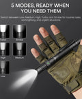 Hand holding Rechargeable EDC Tactical Flashlight With Dual Switch And Turbo Button 1500 Lumen Beast Pen Light