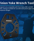 Gearoll pinion yoke wrench tool in black metal with 1/2-in hole for loosening pinion flanges and nuts.