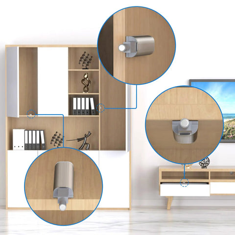 Slick Six Pack Push To Open Cabinet Latches With Integrated Magnetic Springs showing installation and operation in a modern cabinet.