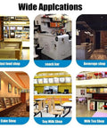 Wide applications of various food shops including fast food, snack bar, beverage shop, cake shop, soy milk, and milk tea shop.