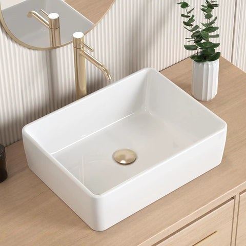 Rectangular White Vessel Sink For Bathroom 19x15 Inch Above Counter Vanity Sink Porcelain Ceramic Top Mount No Overflow