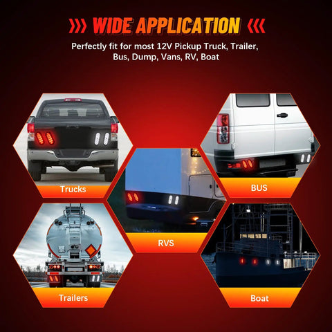 Beefy 6 Inch Oval LED Trailer Tail Light Kit 4 Lights Surface Mount 2R2W IP67DOT on various vehicles