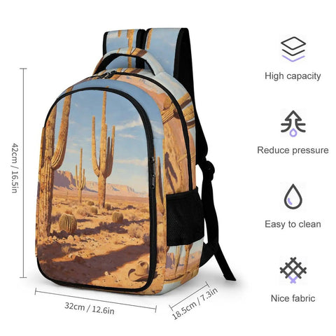 Western Cactus Print Unisex Backpack With Large Capacity Durable Polyester For Daily Use Breathable And Easy To Clean