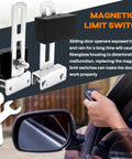 2 Pack Square Sliding Gate Opener Magnets For Magnetic Limit Switches in use with vehicle remote control, includes tools
