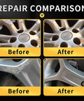 Repair comparison of rims using Wheel Repair Kit With Touch Up Paint For Curb Rash And Scratches In Light Silver, before and after views.