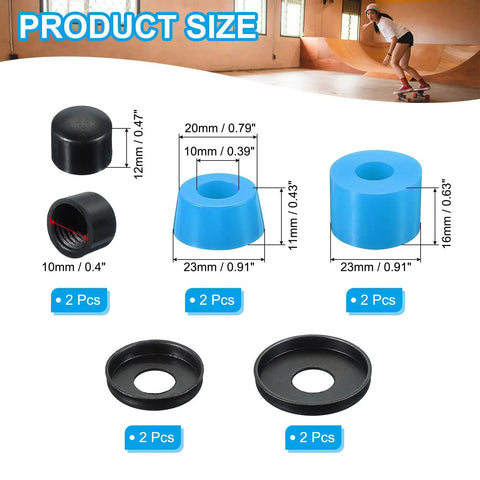 Skateboard Bushings 90A PU Longboard Truck Rebuild Kit With Cylinders Tapered Bushings Washers And Pivot Cups Blue