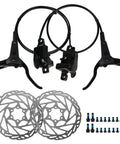 Amazon bike hydraulic brake set with two black aluminum-lever assemblies, two 160mm 6-bolt rotors and mounting hardware