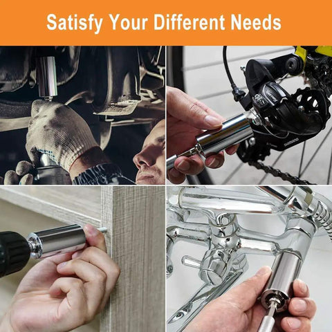 Two Pack Universal Socket Tool Set With Power Drill Adapter used on bike, car, and plumbing fixtures in various projects