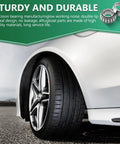 Close-up of car tire on road with Front Wheel Bearing Seal Kit For GM Cars 1982 To 1992. Image shows durability concept.
