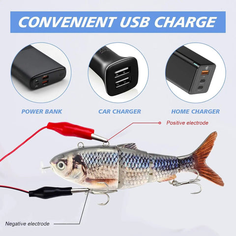 Electric Robotic Swimbait Lure Five Point One Inch USB Rechargeable Auto Swimming Lure With LED Light For Bass Trout Pike Fishing Tackle Color T620 Durable showing USB charging options