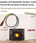 Replacement thermocouple kit with 14in braided cable and 3in ceramic tube for QuadraFire Castile/Contour stoves