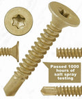 Close-up of Beefy Bronze Wood To Metal Self Drilling Screws 10 16 Size One And A Quarter Inch Length with Torx Drive T25, 2 lb pack