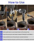 Step-by-step use of 25 Piece Screw Extractor And Bolt Remover Set For Removing Broken Stripped And Frozen Screws And Bolts