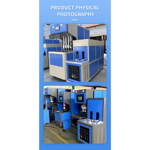 Semi Automatic Bottle Blowing Machine Customizable Molds For Home And Business Packaging Multi Size Compatibility Heavy Duty Plastic Forming Equipment, blue and gray design.