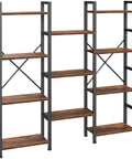 Super Solid Four Tier Bookshelf With Eleven Open Shelves And Hella Spacious Rustic Brown Frame, freestanding storage, wood and metal design.