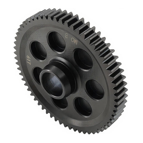 61T Steel Spur Gear 0.8Mod Upgrade for Arrma 1/10 Gorgon Mega Monster Truck, angled view showing gear teeth and central hub