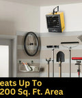 Beefy 240V Ceiling Mounted Garage Heater With Remote 10KW Hardwired Space Heater installed in garage, covering 1200 sq ft