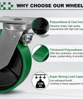 10X3 Inch Super Heavy Duty Casters Set Build Like A Tank With Tough As Nails Polyurethane Wheels showing durable polyurethane tread and metal hardware.