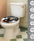 Round Resin Toilet Seat for Bathroom with dog design on a white toilet, fitting modern bathroom decor, easy to install.